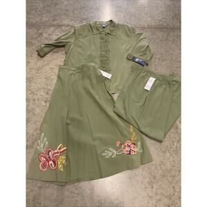 Vtg NWT KORET 3 Piece Combo Blouse Skirt Pants 22W Embroidered Floral